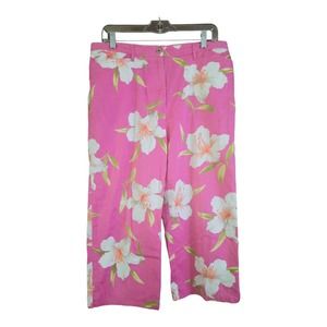 Lauren Ralph Lauren Womens Kauai Pink Hibiscus Capri Pants Size 14